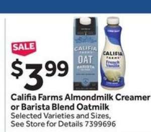 Califia Farms Almondmilk Creamer or Barista Blend Oatmilk