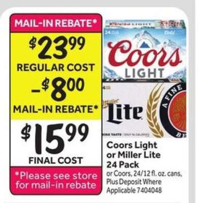 Coors Light or Miller Lite 24 Pack