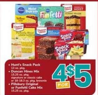 Hunt's Snack Pack, Duncan Hines Mix, Pillsbury Original or Funfetti Cake Mix