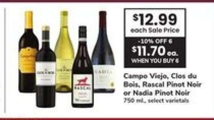 Campo Viejo, Clos du Bois, Rascal Pinot Noir or Nadia Pinot Noir
