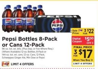 Pepsi Bottles 8-Pack or Cans 12-Pack