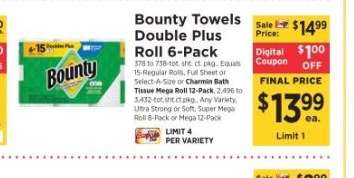 Bounty Towels Double Plus Roll 6-Pack