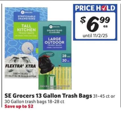 SE Grocers 13 Gallon Trash Bags