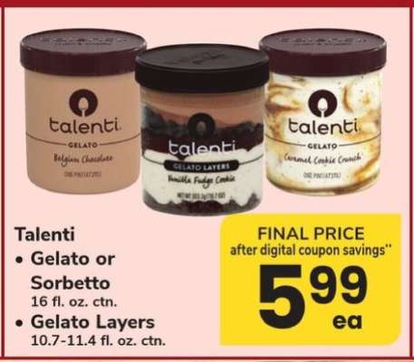 Talenti Gelato or Sorbetto
