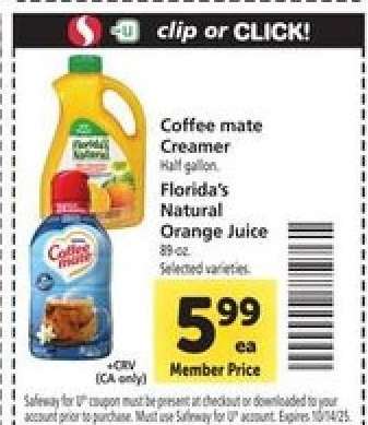 Coffee mate Creamer, Florida's Natural Orange Juice