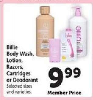 Billie Body Wash, Lotion, Razors, Cartridges or Deodorant