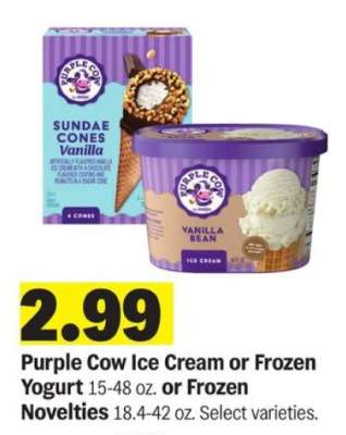 Purple Cow Ice Cream or Frozen Yogurt