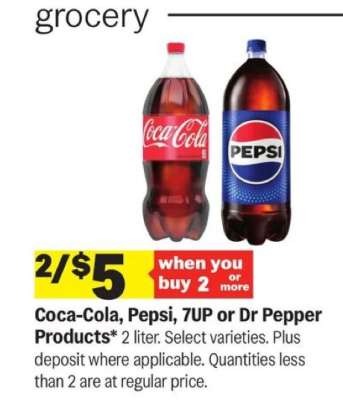 Coca-Cola, Pepsi, 7UP or Dr Pepper Products*