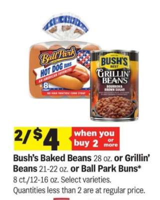 Bush’s Baked Beans or Grillin’ Beans or Ball Park Buns