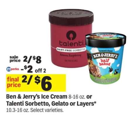 Ben & Jerry’s Ice Cream or Talenti Sorbetto, Gelato or Layers