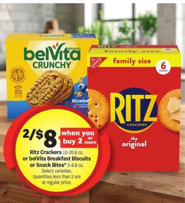 Ritz Crackers or belVita Breakfast Biscuits or Snack Bites