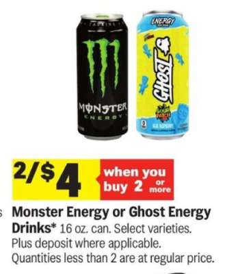 Monster Energy or Ghost Energy Drinks