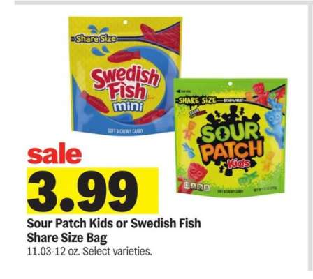 Sour Patch Kids or Swedish Fish Share Size Bag