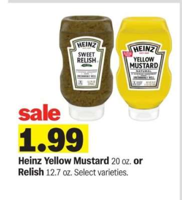 Heinz Yellow Mustard or Relish