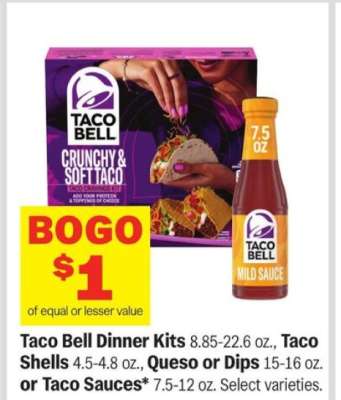 Taco Bell Dinner Kits, Taco Shells, Queso or Dips, or Taco Sauces