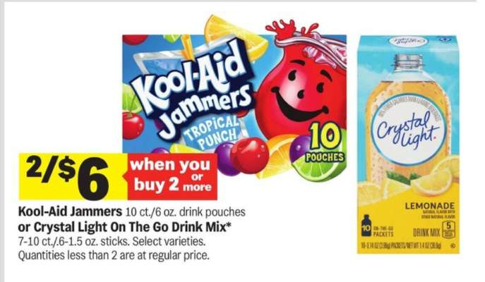 Kool-Aid Jammers or Crystal Light On The Go Drink Mix