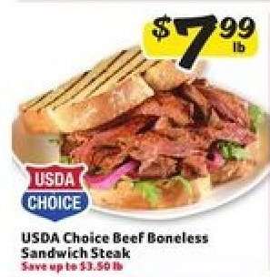 USDA Choice Beef Boneless Sandwich Steak