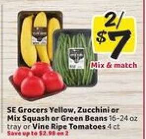 SE Grocers Yellow, Zucchini or Mix Squash or Green Beans or Vine Ripe Tomatoes
