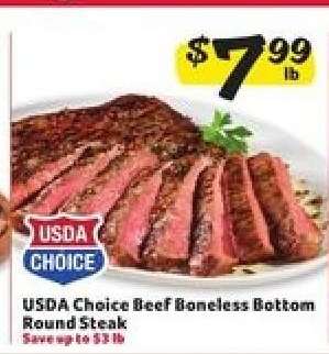 USDA Choice Beef Boneless Bottom Round Steak