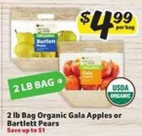 2 lb Bag Organic Gala Apples or Bartlett Pears