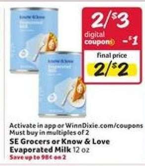 SE Grocers or Know & Love Evaporated Milk