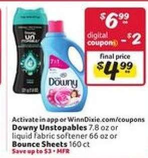 Downy Unstopables or Liquid Fabric Softener or Bounce Sheets