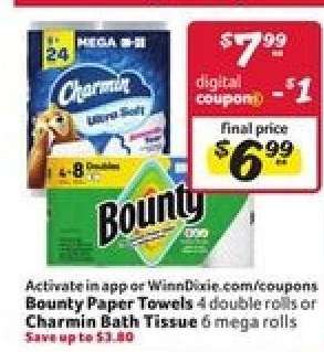 Bounty Paper Towels or Charmin Bath Tissue