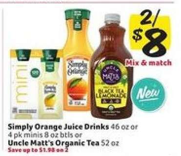 Simply Orange Juice Drinks or Uncle Matt's Organic Tea