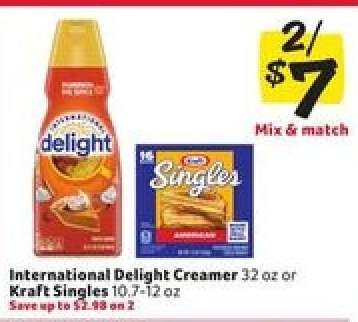 International Delight Creamer or Kraft Singles