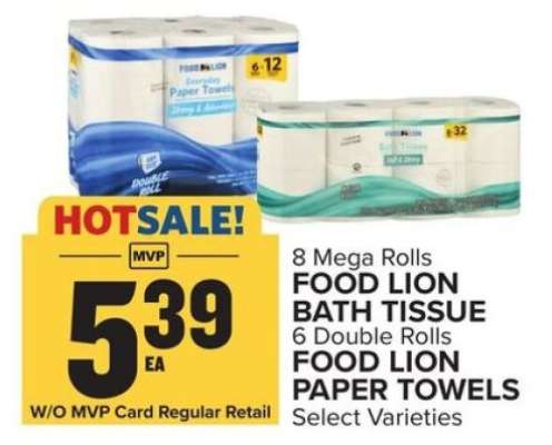 FOOD LION BATH TISSUE / FOOD LION PAPER TOWELS
