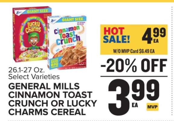 General Mills Cinnamon Toast Crunch or Lucky Charms Cereal