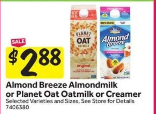 Almond Breeze Almondmilk or Planet Oat Oatmilk or Creamer