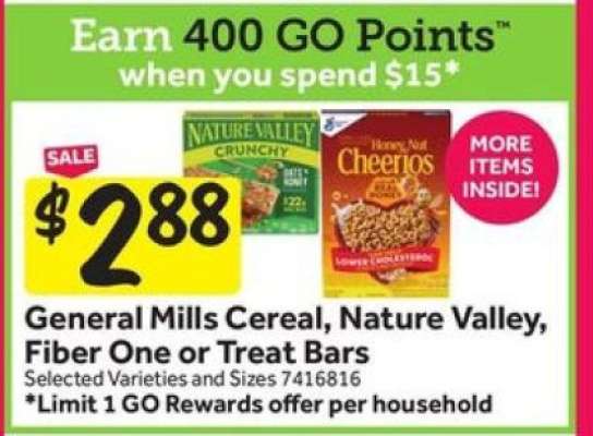 General Mills Cereal, Nature Valley, Fiber One or Treat Bars