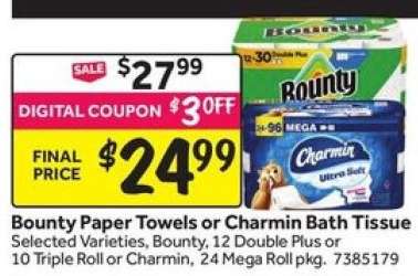 Bounty Paper Towels or Charmin Bath Tissue