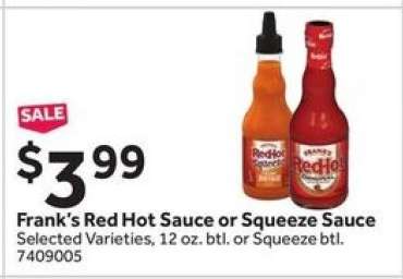 Frank's Red Hot Sauce or Squeeze Sauce