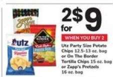 Utz Party Size! Potato Chips or On The Border Tortilla Chips or Zapp's Pretzels