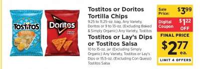 Tostitos or Doritos Tortilla Chips