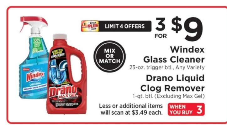 Windex Glass Cleaner / Drano Liquid Clog Remover
