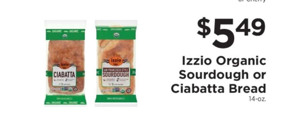 Izzio Organic Sourdough or Ciabatta Bread