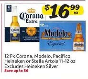 12 Pk Corona, Modelo, Pacifico, Heineken or Stella Artois