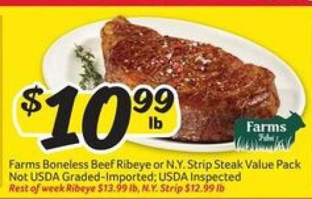 Farms Boneless Beef Ribeye or N.Y. Strip Steak Value Pack
