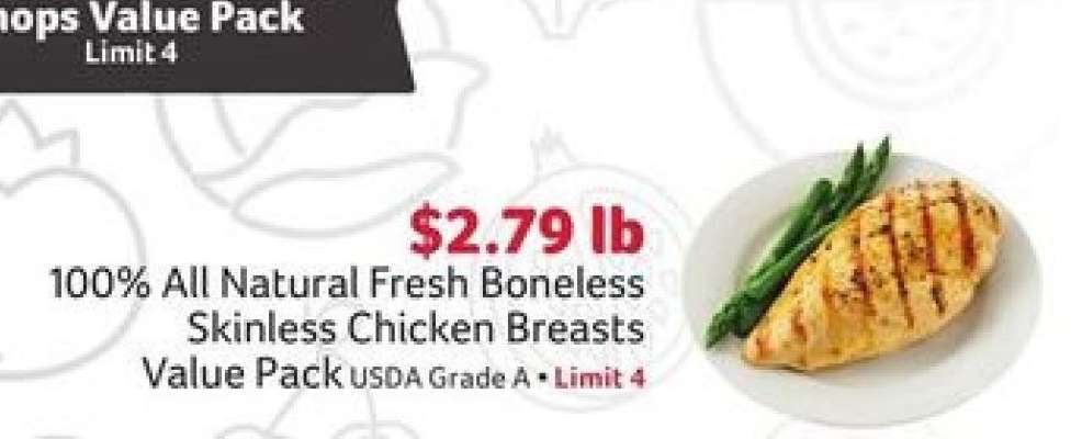 100% All Natural Fresh Boneless Skinless Chicken Breasts Value Pack