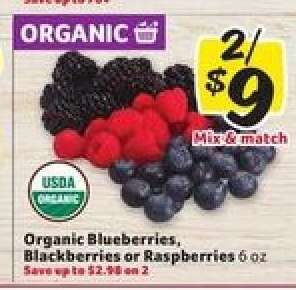 Organic Blueberries, Blackberries or Raspberries
