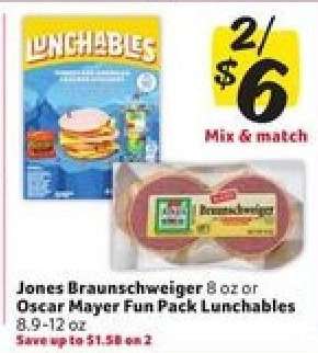 Jones Braunschweiger or Oscar Mayer Fun Pack Lunchables