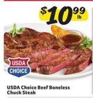 USDA Choice Beef Boneless Chuck Steak