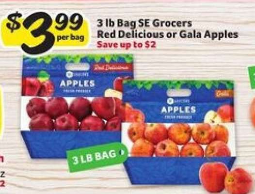 3 lb Bag SE Grocers Red Delicious or Gala Apples