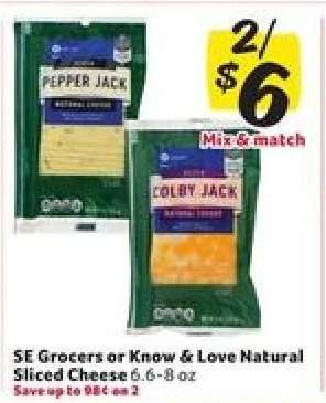 SE Grocers or Know & Love Natural Sliced Cheese