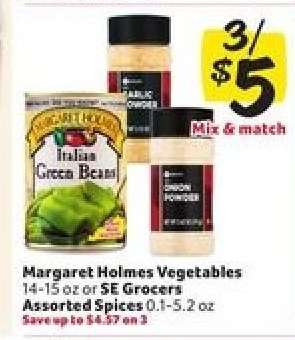 Margaret Holmes Vegetables or SE Grocers Assorted Spices