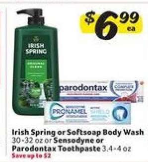Irish Spring or Softsoap Body Wash or Sensodyne or Parodontax Toothpaste