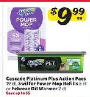 Cascade Platinum Plus Action Pacs, Swiffer Power Mop Refills, or Febreze Oil Warmer